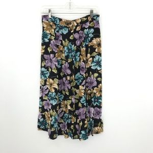 Sag Harbor Floral Boho Maxi Skirt Button Up Black